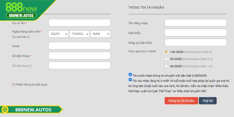Đầu tiên bạn truy cập trang chủ 888NEW, tìm nút “Đăng ký”
