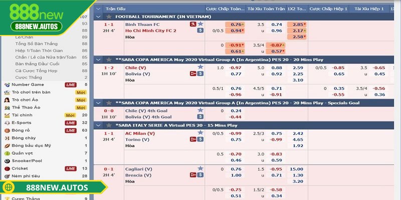 Thể thao 888NEW hoàn cược cao nếu chốt kèo liên tục
